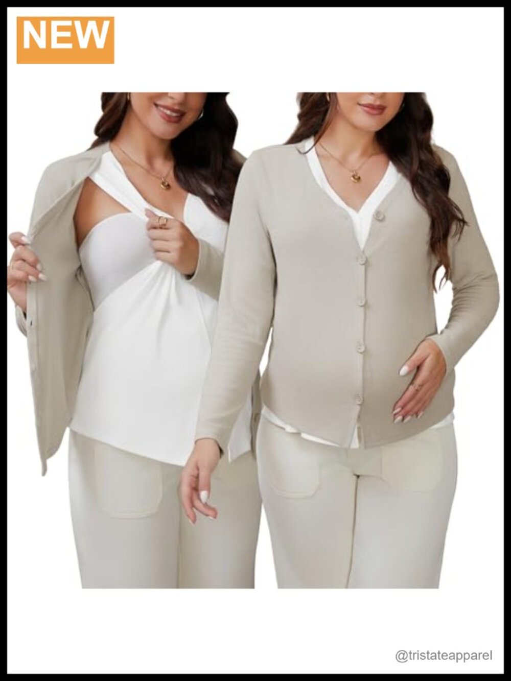 Womens Nursing Maternity Faux 2-Piece Knit Cardigan Button Up Breastfeeding Top